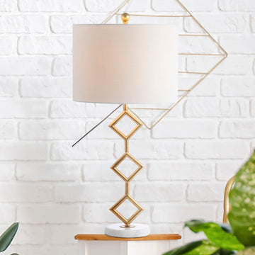 Diamante 29.5" Modern Gilt Metal with Marble Base LED Table Lamp - JONATHAN Y